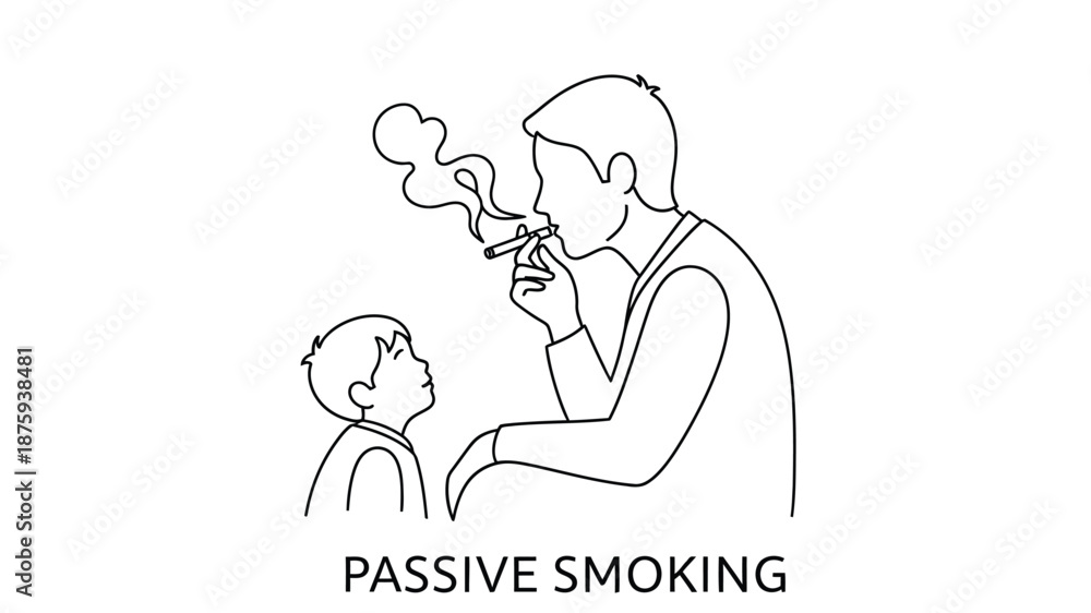 Fototapeta premium A depiction of a person smoking near a child highlighting the dangers of passive smoking