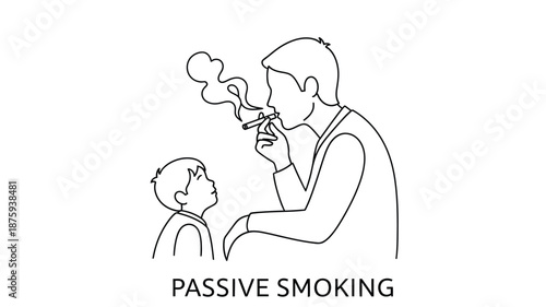 A depiction of a person smoking near a child highlighting the dangers of passive smoking