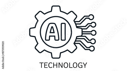 Artificial intelligence concept with a gear icon and connecting nodes emphasizing technology