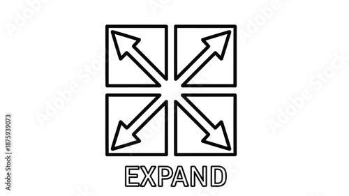 Simple black and white graphic of four arrows pointing outwards from a central square