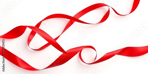 A vibrant red ribbon, curled and flowing, isolated on white,  template,  digital art