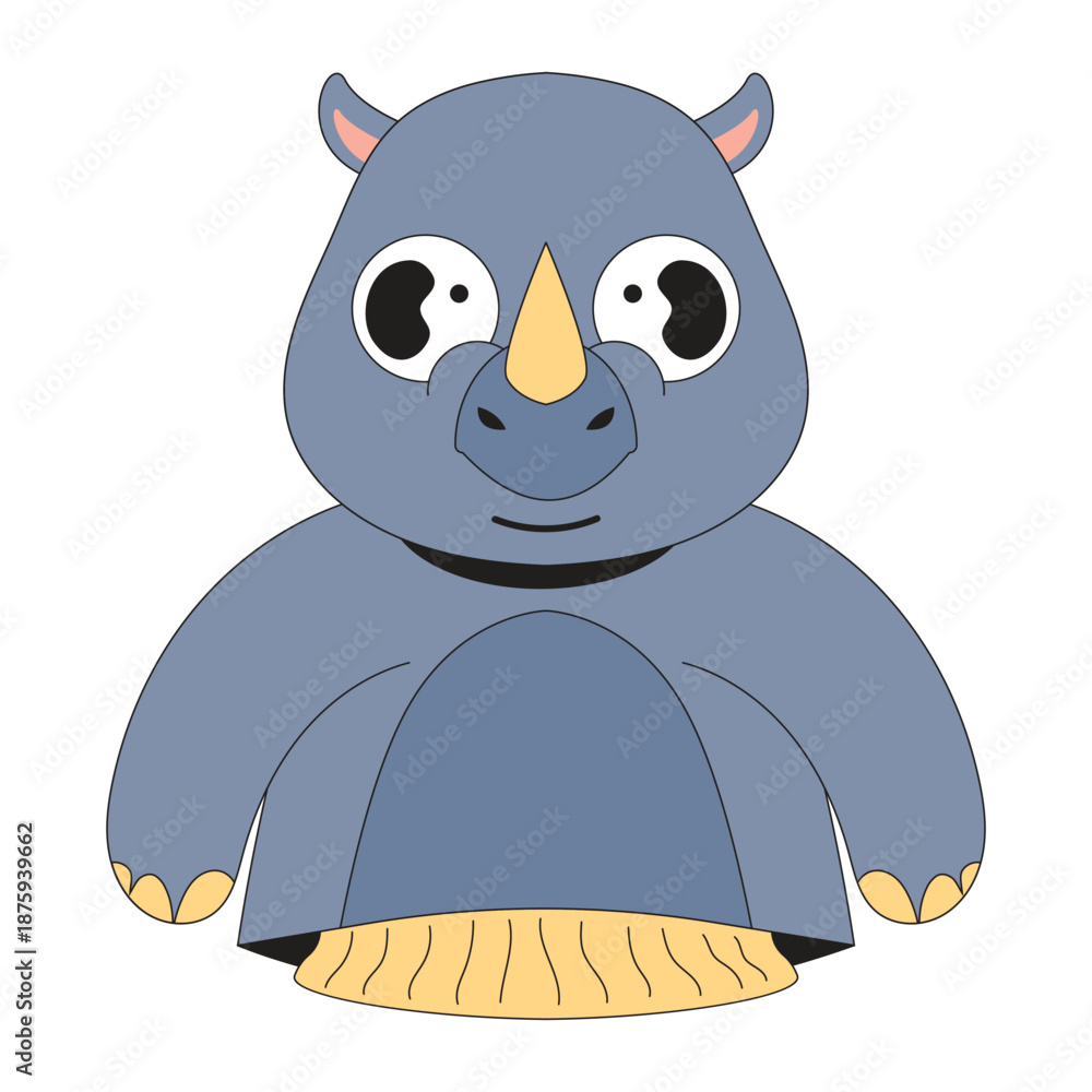 Fototapeta premium Cute animal rhino hand puppet cartoon character illustration