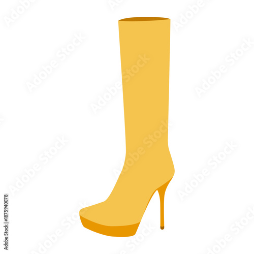 Yellow platform stiletto ankle boot women color flat pair. Tall platform with pointed heel autumn capsule chic wear. Technical fashion illustration CAD mockup vector men unisex isolated trendy style.