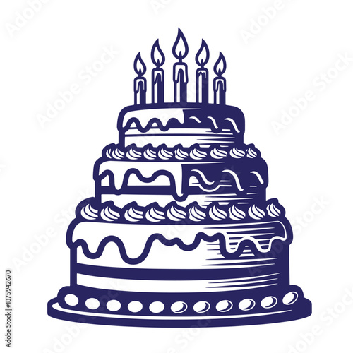 Birthday cake with candles on transparent background for celebration and party decoration