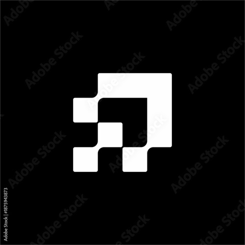 Geometric PF or FP monogram with digital pixels representing data and tech growth.