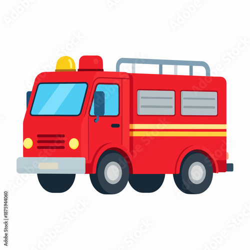 Red fire truck with yellow lights on top