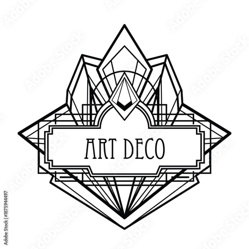Black and white vector set of decorative Art Deco geometric elements. Elegant line art shapes inspired by 1920s design, perfect for frames, borders, posters, invitations, coloring books.