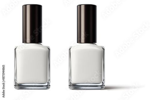 Vidro de esmalte para unhas na cor branca em fundo transparente, com e sem sombra projetada