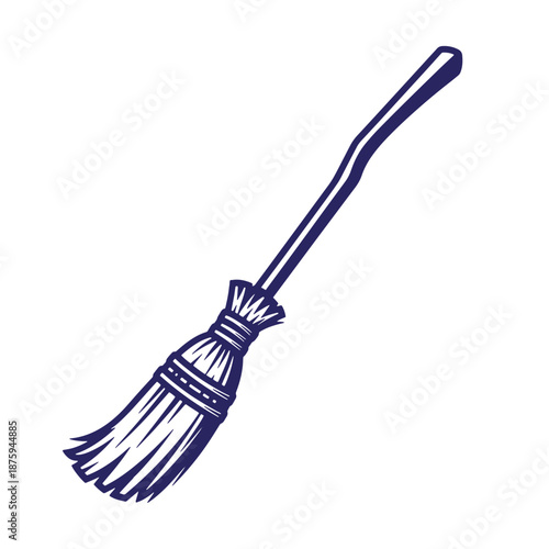 Broom with long handle and bristles isolated on transparent background for cleaning purposes