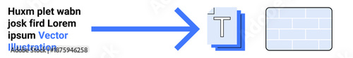 Data processing, information storage, digital transmission, text management, database systems, documentation. Arrow connecting text files to grid structure. Data processing and information storage