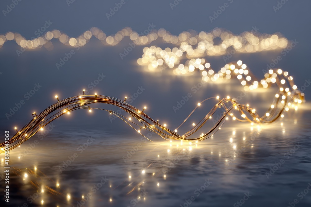 Fototapeta premium Twinkling String Lights on a Misty Background Creating Dreamy Atmosphere