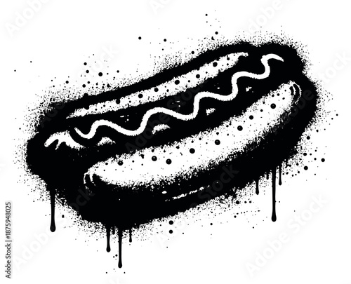 Graffiti illustration of a hot dog depicting messy spray paint for street food concepts
