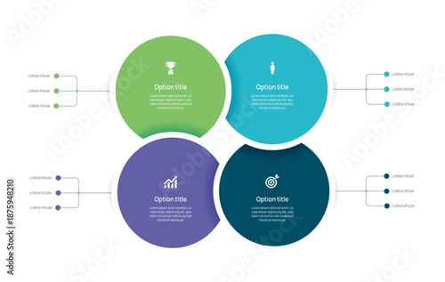 Venn diagram infographic chart template for business 4 options presentation and icon elements, 4 steps business success.