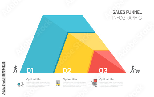 Sales funnel Infographic geometric template for business. Modern Timeline 3 steps Tunnel, presentation vector infographics.
