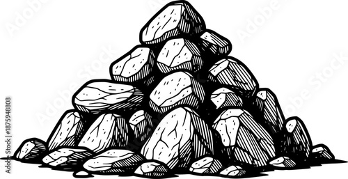 Illustration of a Group of Stones in an Engraved Style with Cros
