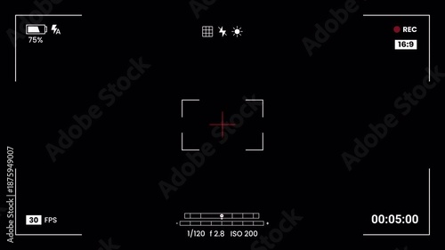 Video camera recorder screen overlay with timer and alpha channel. 4K Video camera recorder.