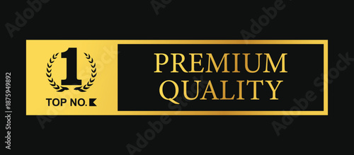 Premium quality luxury gold vector label design element number 1. Circle, ribbon, number one, laurel wreath, gold frame isolated on black background.