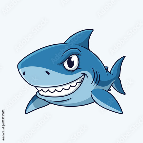 Cartoon Blue Shark with Big Grin and Sharp Teeth.