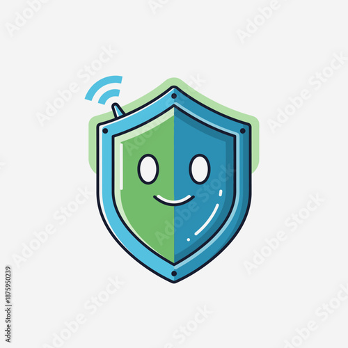 Cute Shield Character with Wi-Fi Signal.