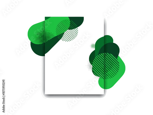 Green Abstract Shapes on White Paper.