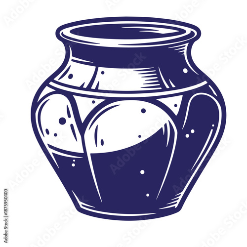 blue clay pot with decorative designs and handles for traditional pottery and ceramics