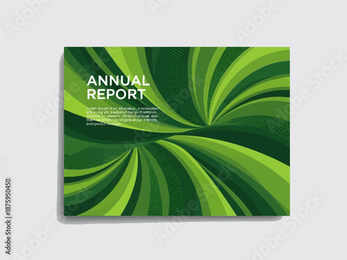 Annual Report Cover with Green Abstract Design.