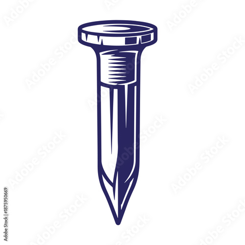 blue metal nail with sharp pointed tip and flat head isolated on transparent background