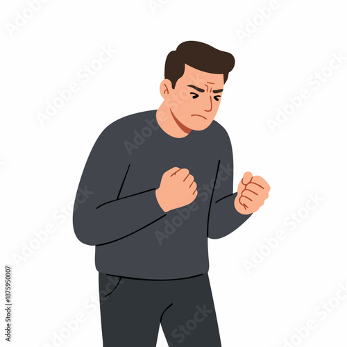Simple Cartoon Style Man Clenched Fists Angry Annoyed Character Illustration
