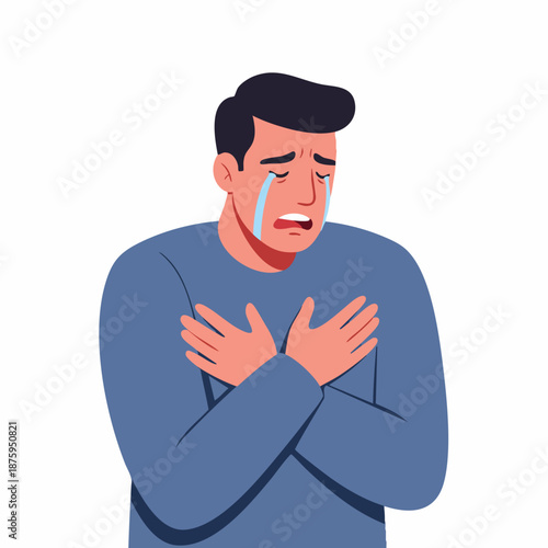 Flat Style Detailed Upset Man Crying Expression Emotion Illustration
