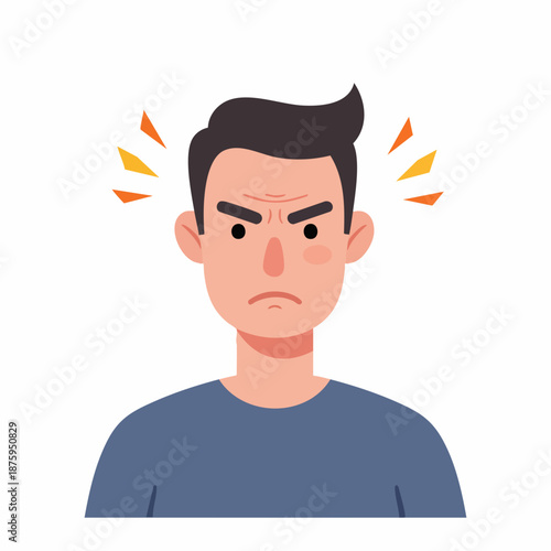 Cartoon Style Angry Man Facial Expression Avatar Emotion Illustration