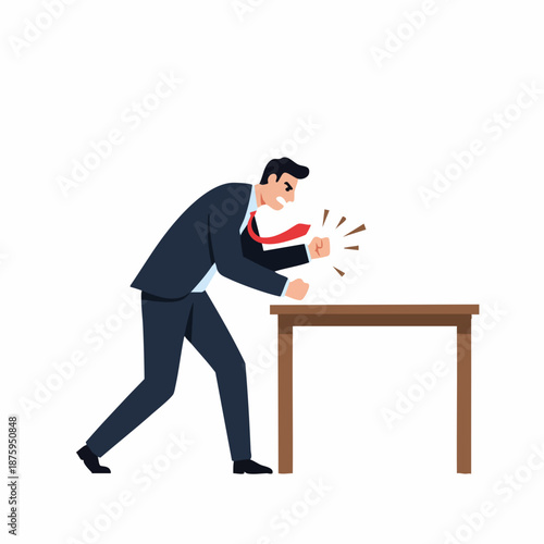 Flat Style Angry Businessman Frustration Knocking on Table Illustration