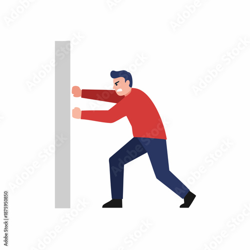 Flat Illustration of Frustrated Man Pushing Against a Wall Concept
