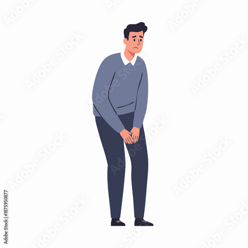 Flat Illustration Full Body Man With Urinary Problems Medical Condition