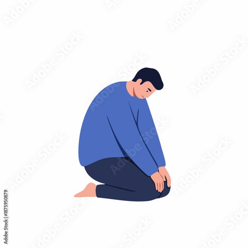 Minimalist Flat Style Man Kneeling Down Depressed Illustration Character