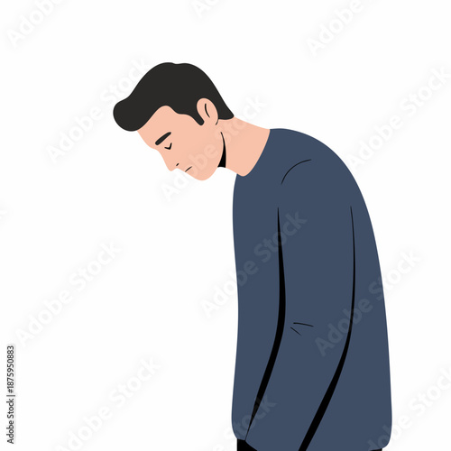 Minimalist Flat Illustration Man Leaning Forward Depression Sadness Expression Character