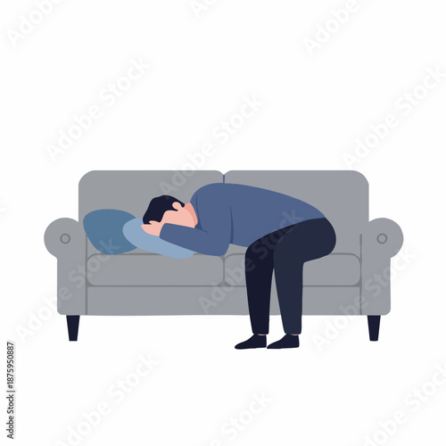 Flat Illustration of Man Depressed on Sofa Couch Lifestyle