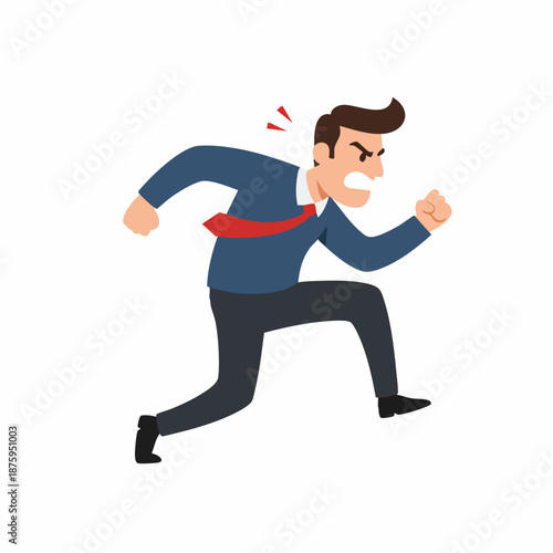 Flat Style Angry Businessman Running Fast with Fury Expression Illustration