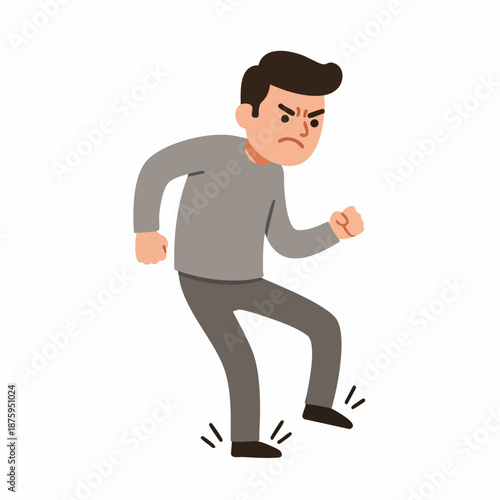 Flat Illustration Annoyed Man Stomping His Feet Expressing Anger Emotion