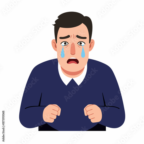 Cartoon Style Upset Man Crying With Tears Streaming Down Face Illustration