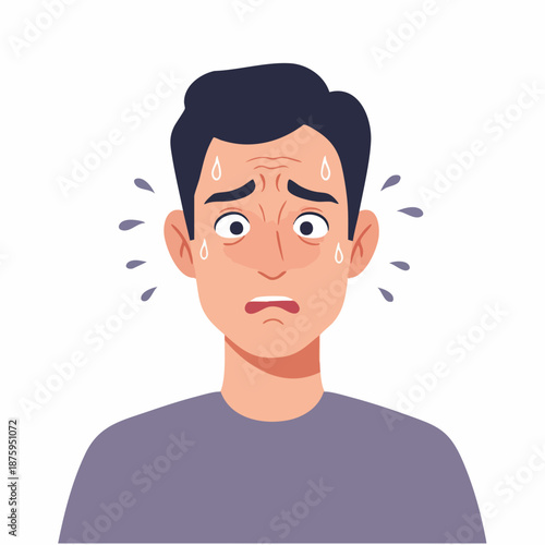 Flat Illustration Man with Sweat on Face Feeling Nervous Expression