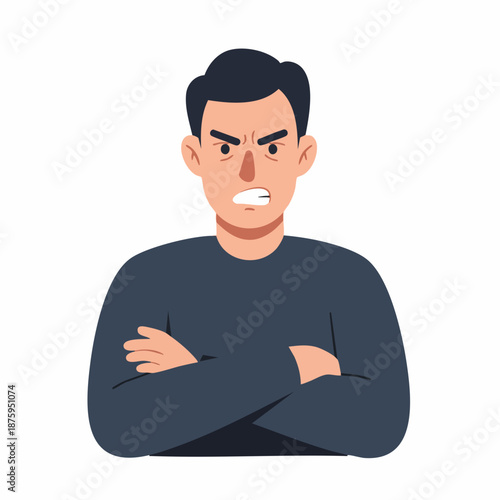 Flat Style Serious Man with Angry Expression Emotion Illustration