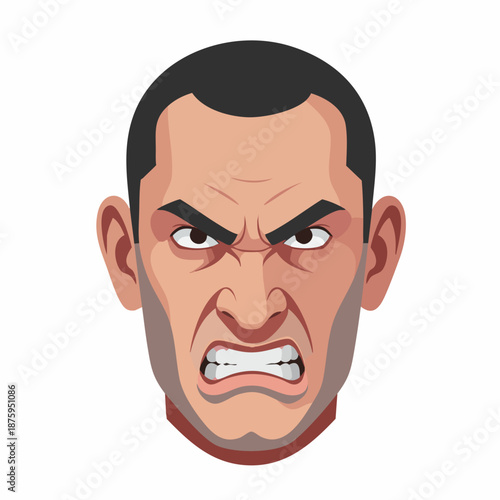 Flat Style Detailed Man Face Angry Expression Facial Emotion Illustration