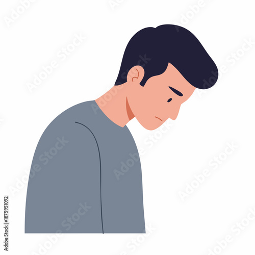Flat Style Minimal Illustration of Depressed Man Sadness Grief Character