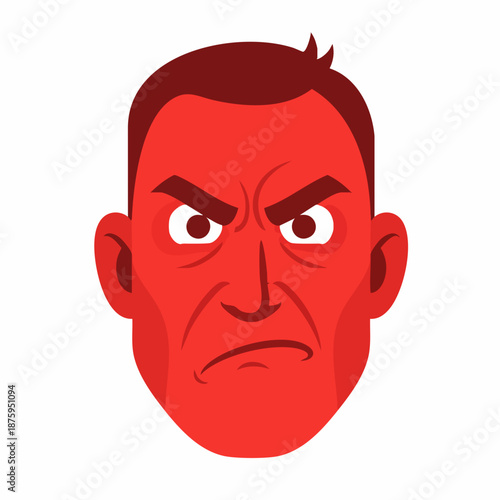 Cartoon Flat Angry Face Character Illustration of Frustrated Man Emotion