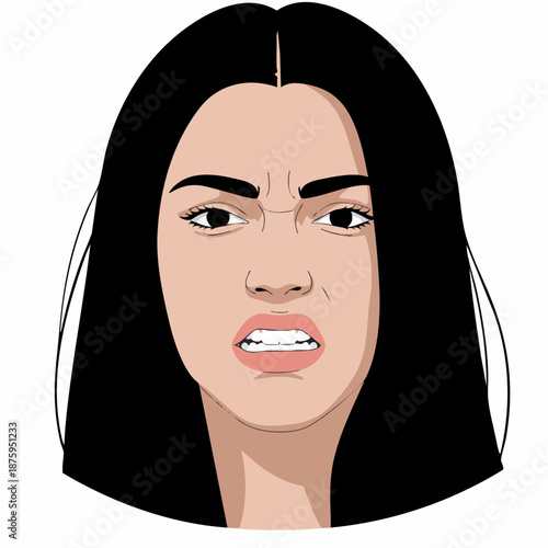 Detailed Flat Illustration of an Annoyed Woman's Facial Expression Portrait
