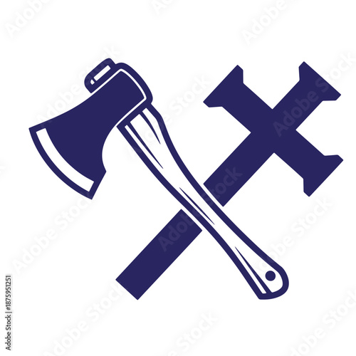 crossed axe and hammer icon symbol isolated on transparent background