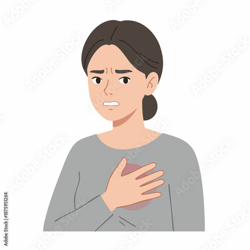 Realistic Cartoon Young Woman Experiencing Chest Pain Medical Illustration