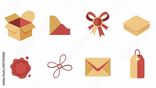 A versatile collection of isometric icons representing essential elements for gifting, postal communication, and celebratory occasions, perfect for modern digital design projects