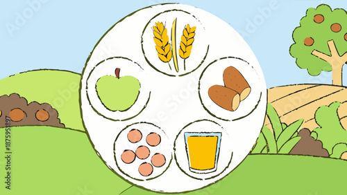 Nutritious Meals Flat Vector Icons. Minimal vector icon set of 5 nutritious meals and drinks with balanced composition and clean commercial look for health, diet, and lifestyle designs.