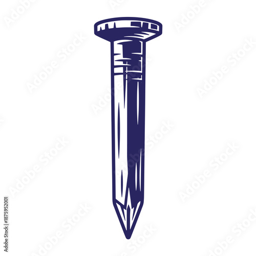 large metal nail with pointed tip and flat head isolated on transparent background